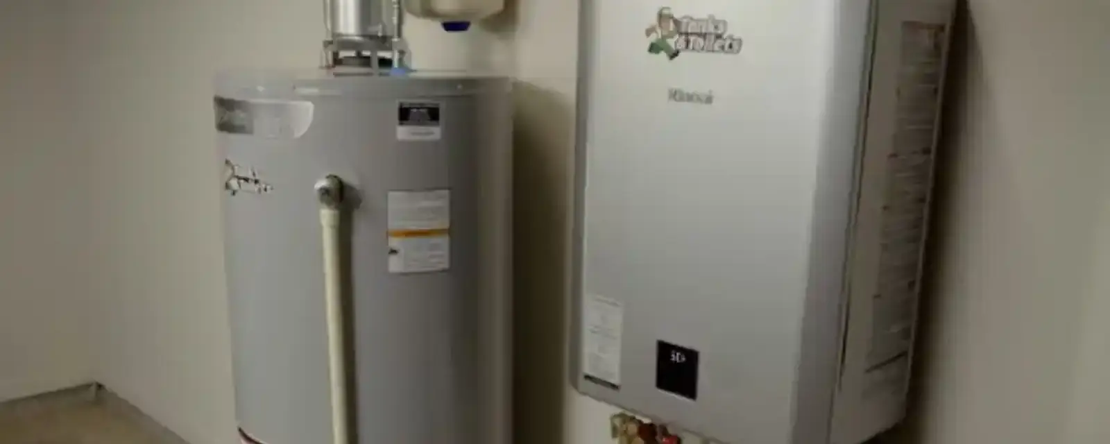 Tankless water heater mounted beside a tank water heater